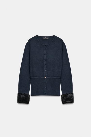 VESTE EN MAILLE COMBINÉE À EFFET FOURRURE - Bleu marine de Zara - Image 8