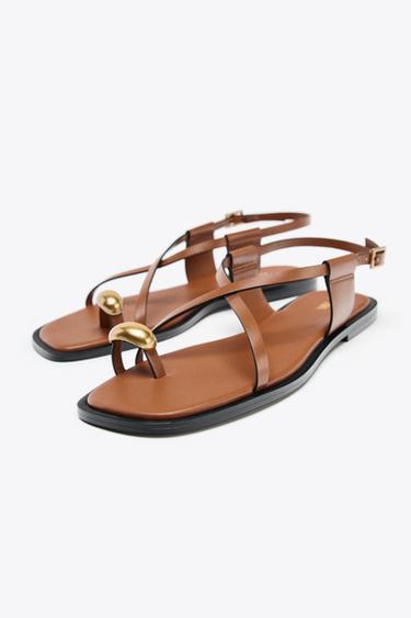 FLAT SANDALS WITH METAL TOE DETAIL - Brown by Zara - Image 2