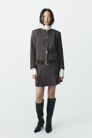 チェック柄ショートブレザーグレー/ゴールデンブラウンZaraのチェック柄ショートブレザー - グレー/ゴールデンブラウン 