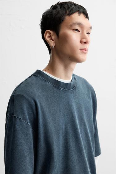T-SHIRT RELAXED FIT DÉLAVÉ - Bleu / Gris de Zara - Image 4