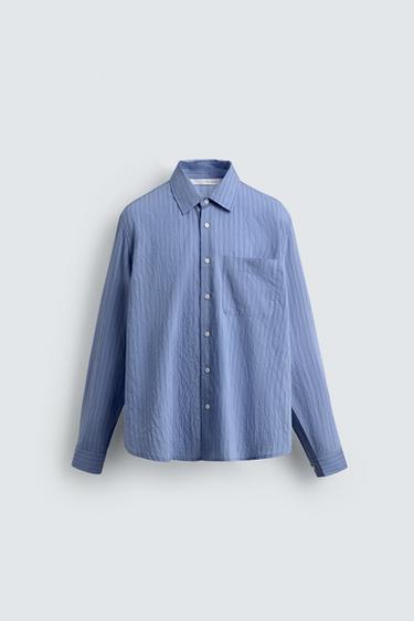 CREASED-EFFECT STRIPED FLOWING SHIRT - Blue by Zara - Image 7