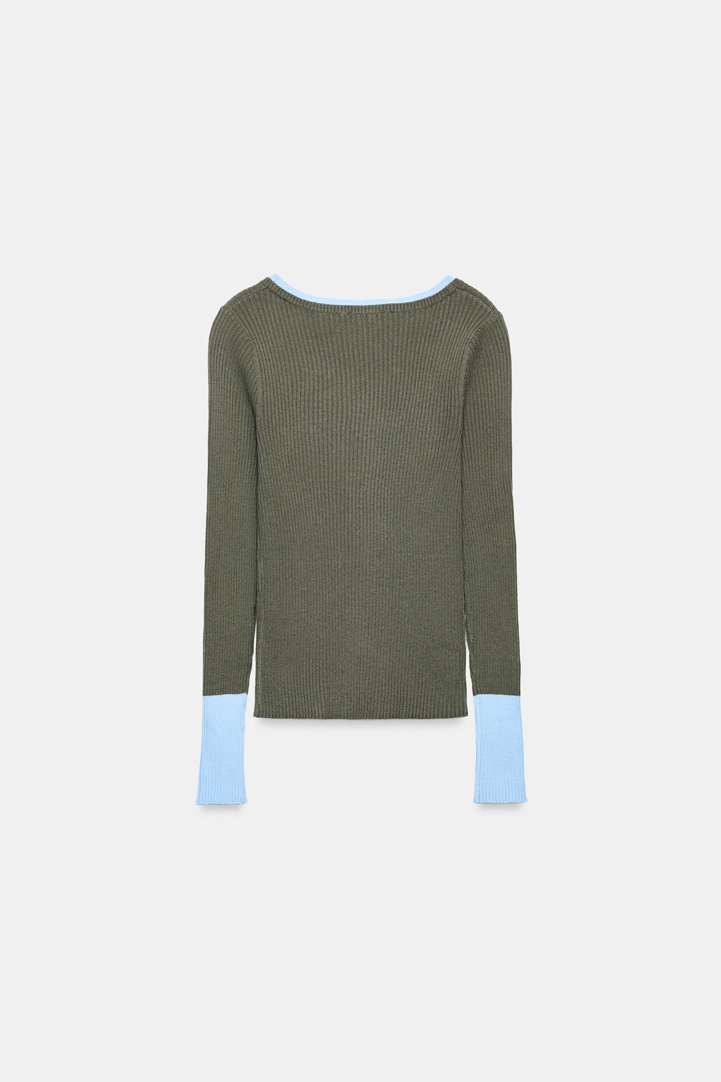 Женский топ Zara Contrast Layered Top, цвет: Тёмный хаки — фото 7
