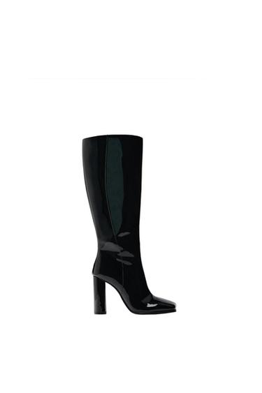 FAUX PATENT FINISH HIGH-HEEL BOOTS