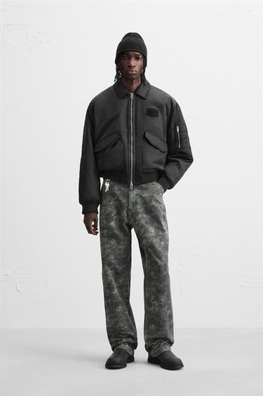 CALÇA BAGGY COM ESTAMPADO ABSTRATO - Cinza-escuro da Zara - Imagem 0