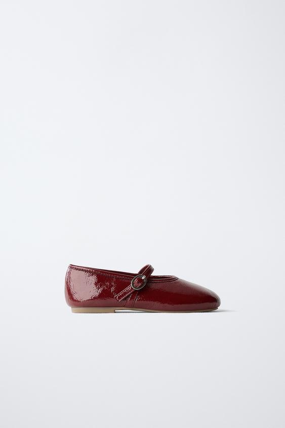 PATENT BALLET FLATS Burgundy Red ZARA United Kingdom