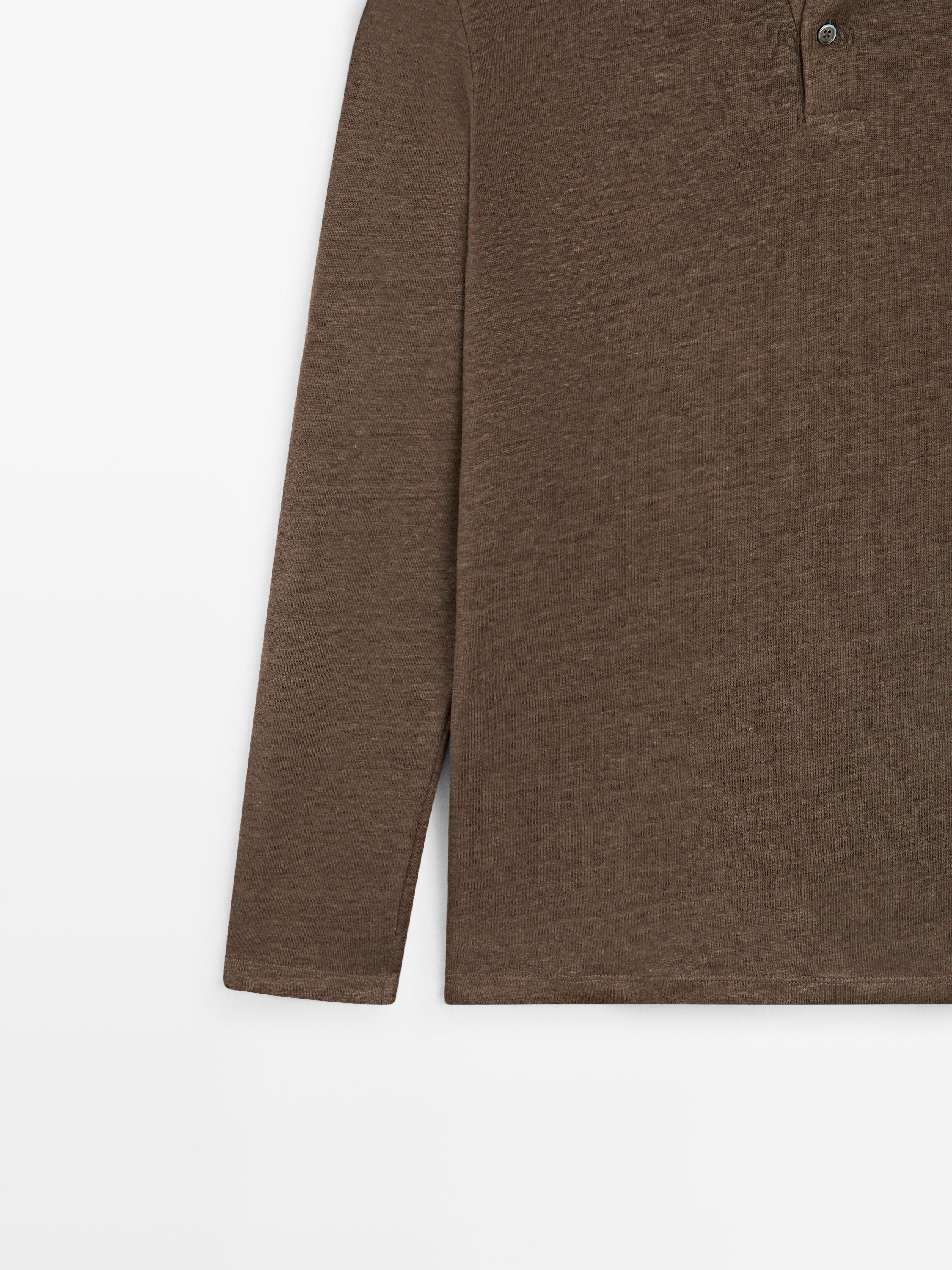 100% linen long sleeve polo shirt
