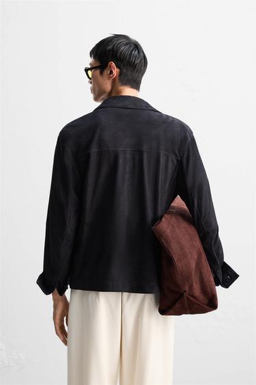 SUEDE LEATHER JACKET - Navy blue by Zara - Image 3