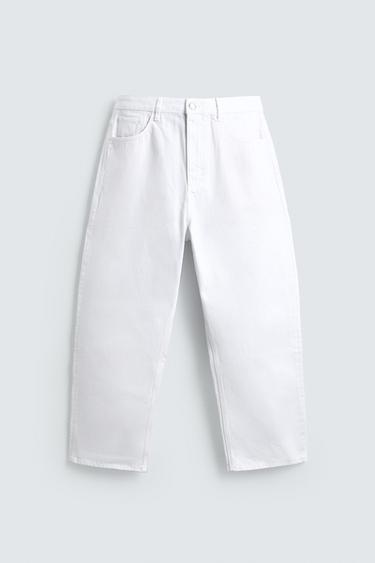 جينز بقصة TAPERED WIDE - أبيض الخاص بـ Zara