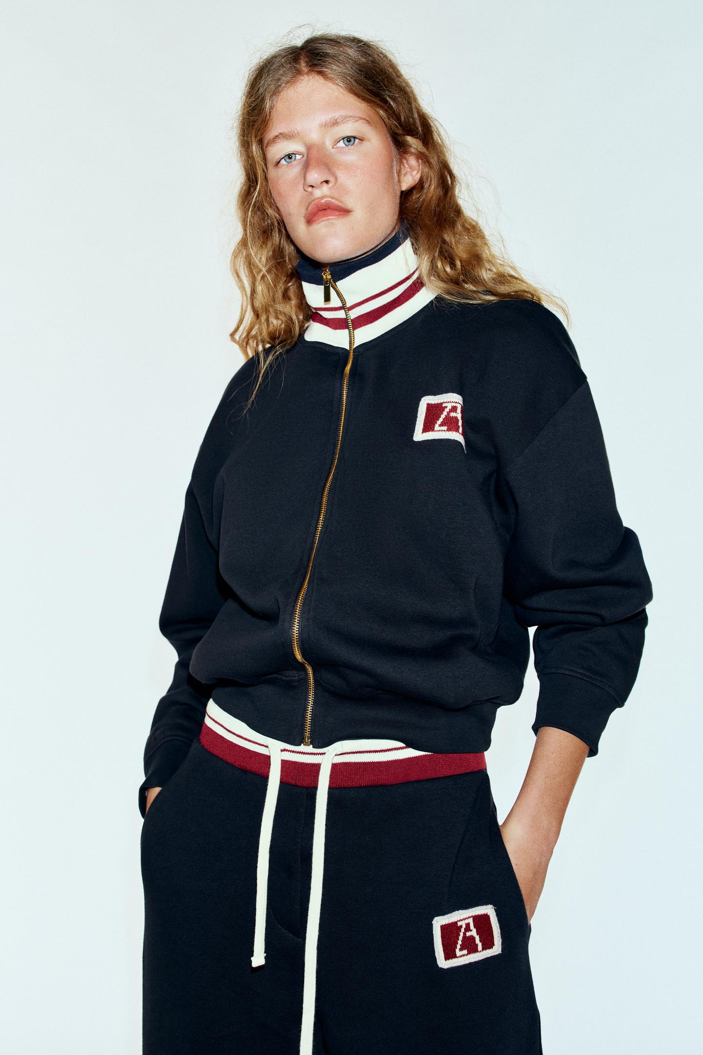 Женские брюки Zara ZA Embroidered Sweatshirt, цвет: Тёмно-синий — фото 4