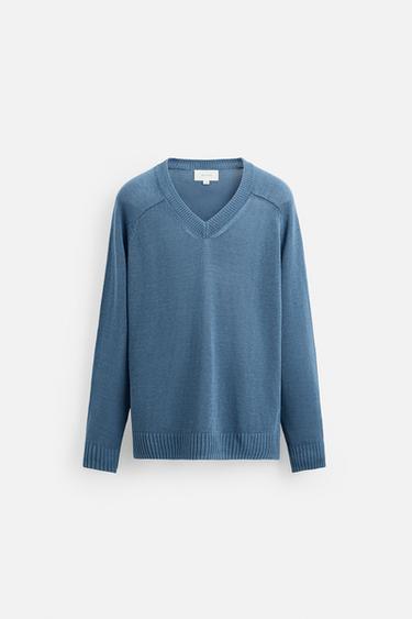 PULL 100 % LIN - Bleu / Gris de Zara - Image 5