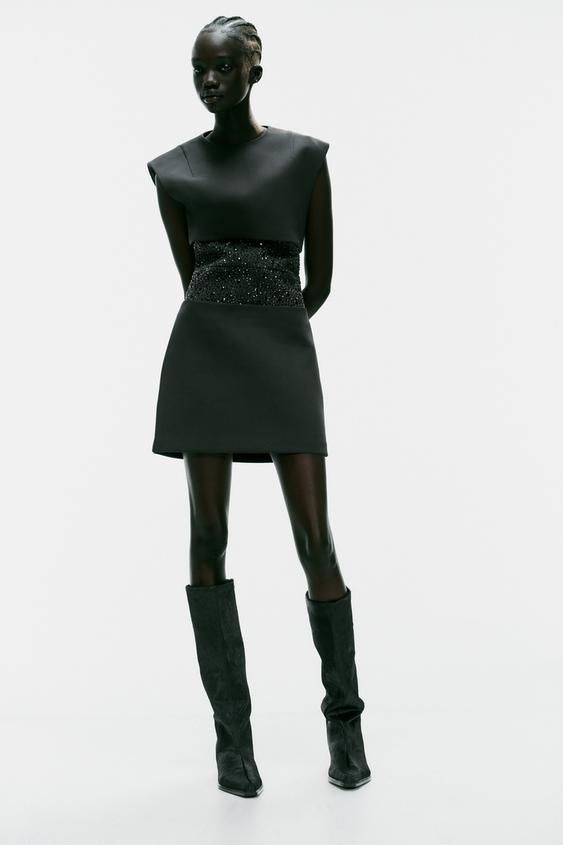 Zara Robe ROBE MINI COMBINÉE BRILLANTS - Noir | ZARA France