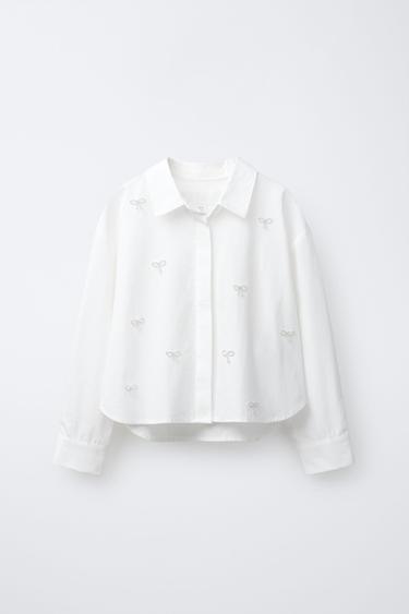 CAMISA CROPPED LACITOS JOYA - Blanco de Zara