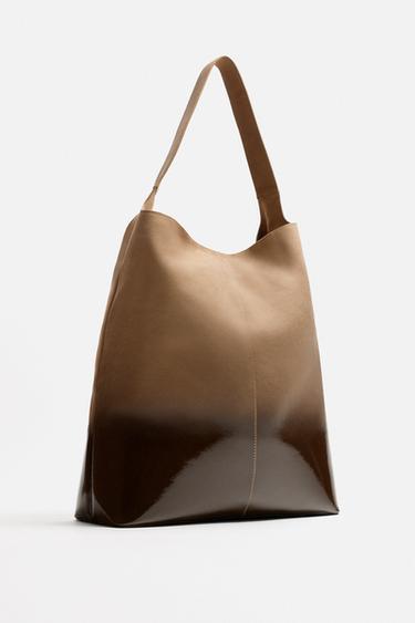 LACQUERED LEATHER SHOPPER BAG - Sand Brown by Zara - Image 3