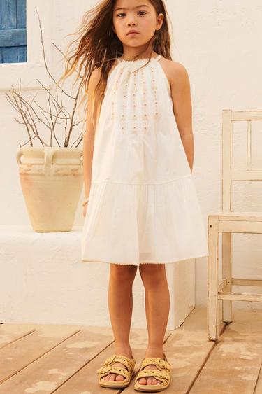 Zara LIMITED EDITION HALTER EMBROIDERED FLORAL DRESS - White