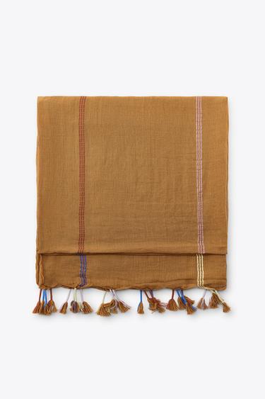 STRIPED LINEN BLEND SCARF - Toffee by Zara - Image 0