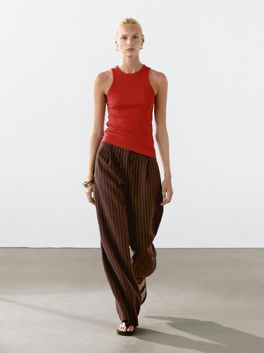 Zara Cotton blend halter-neck top - Red