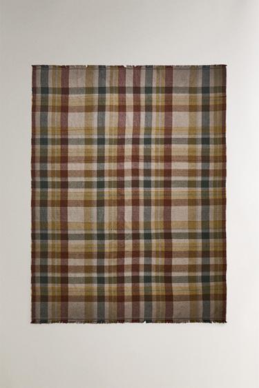 Zara CHECK COTTON BLANKET - Green - Image 0