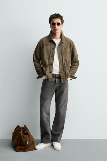 Zara LIMITED EDITION SUEDE LEATHER POCKET JACKET - Gray / Tan - Image 0