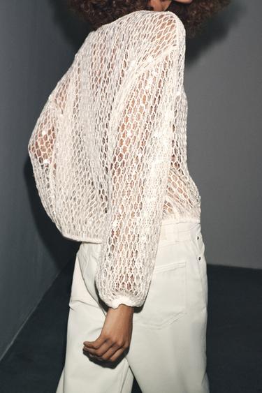 Zara ZW COLLECTION SEQUIN TOP - Beige