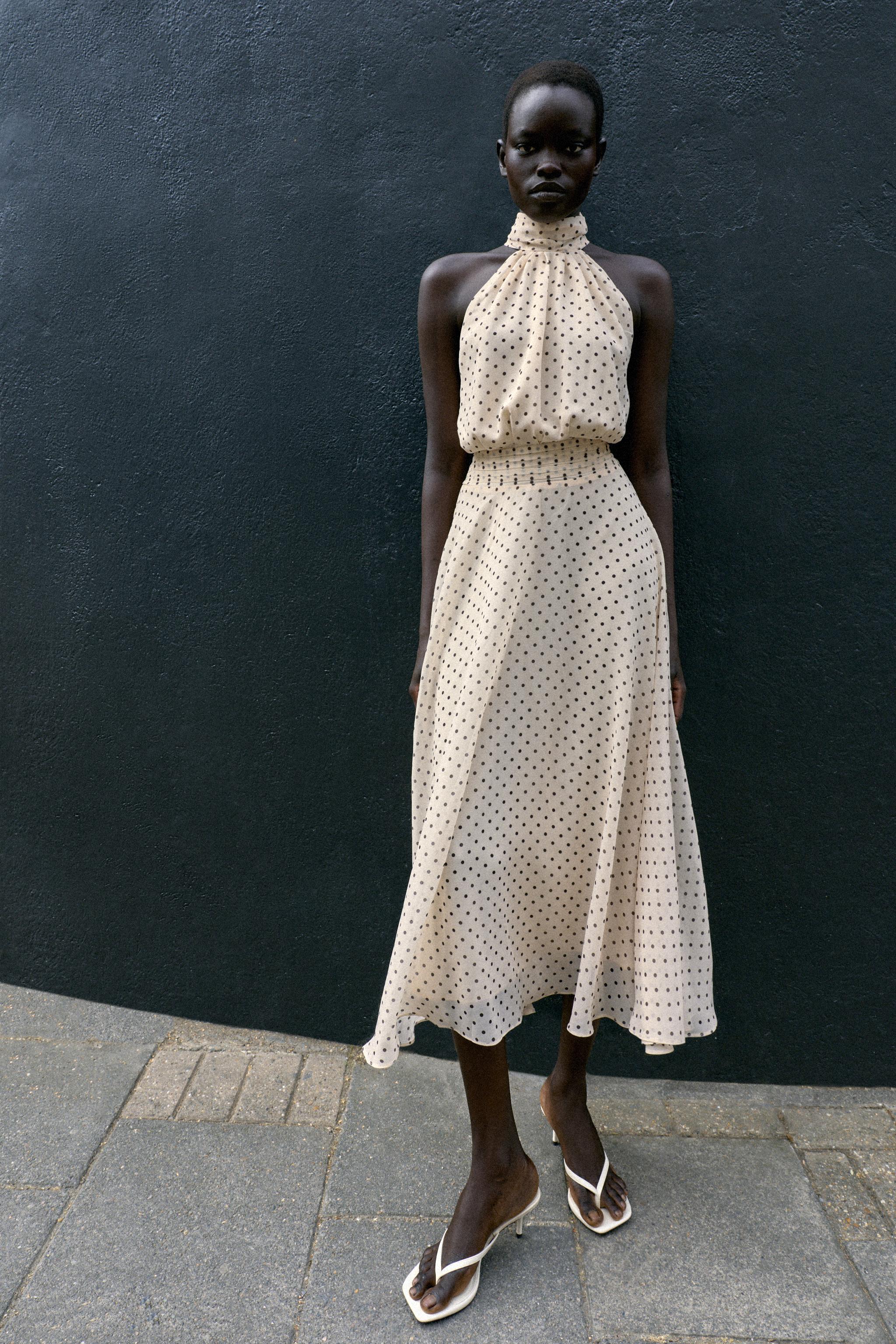 POLKA DOT HALTER MIDI DRESS