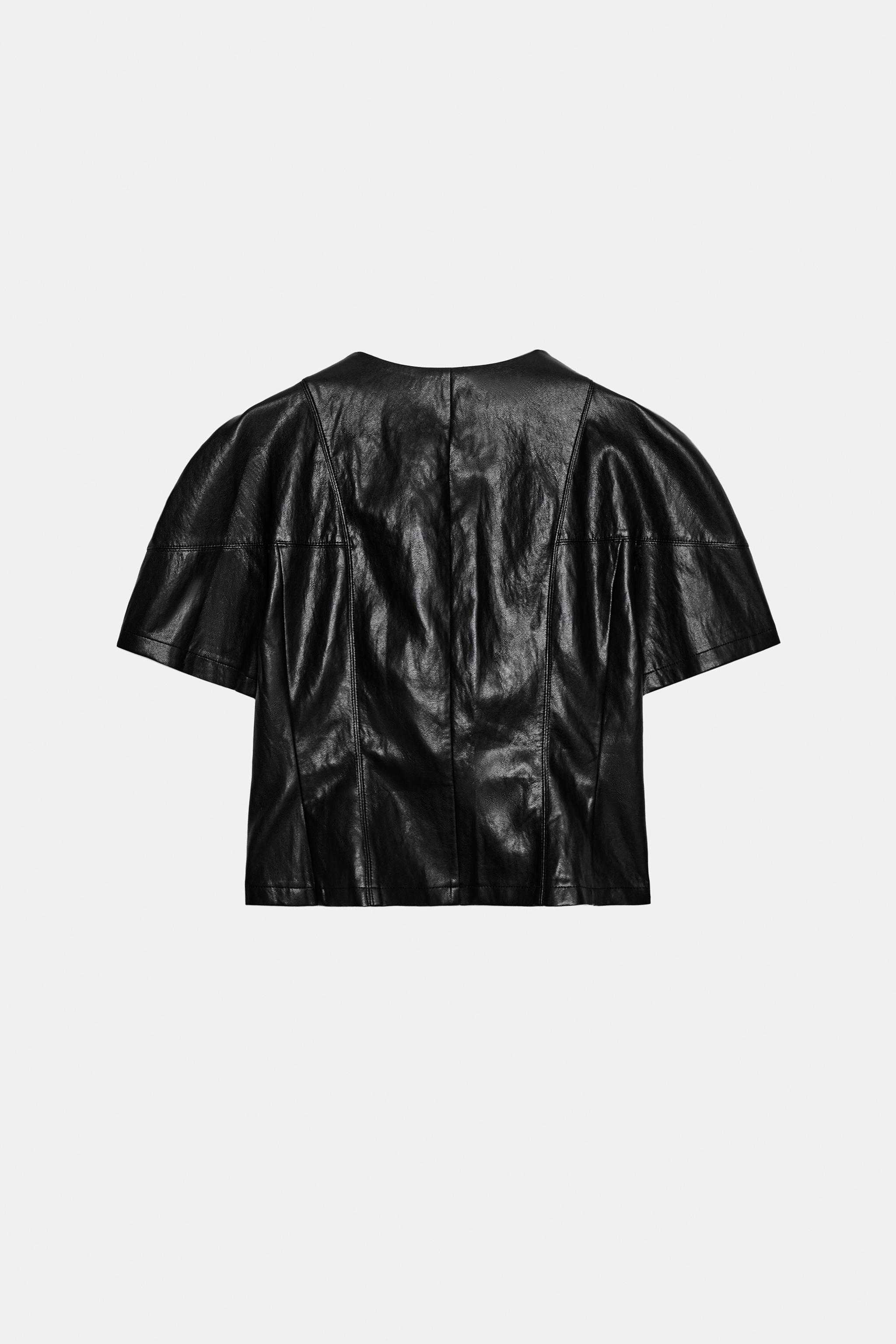 FAUX LEATHER ZIP-UP TOP