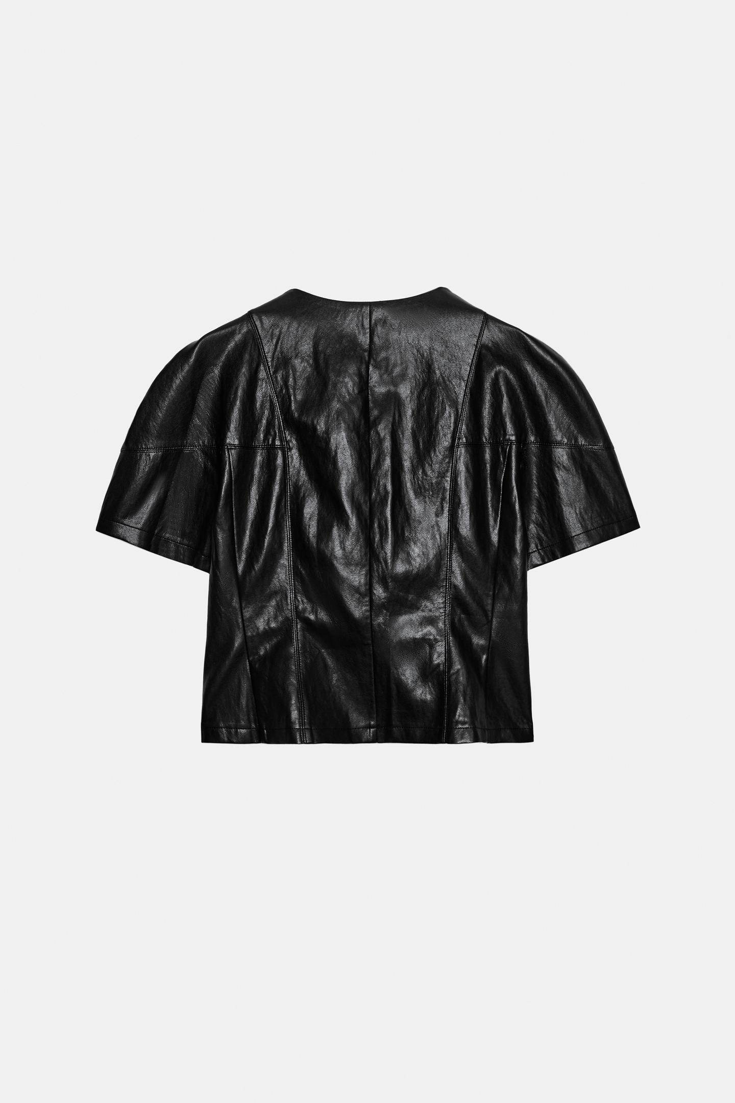 Женский топ Zara Faux Leather Zip-Up, цвет: Чёрный — фото 6