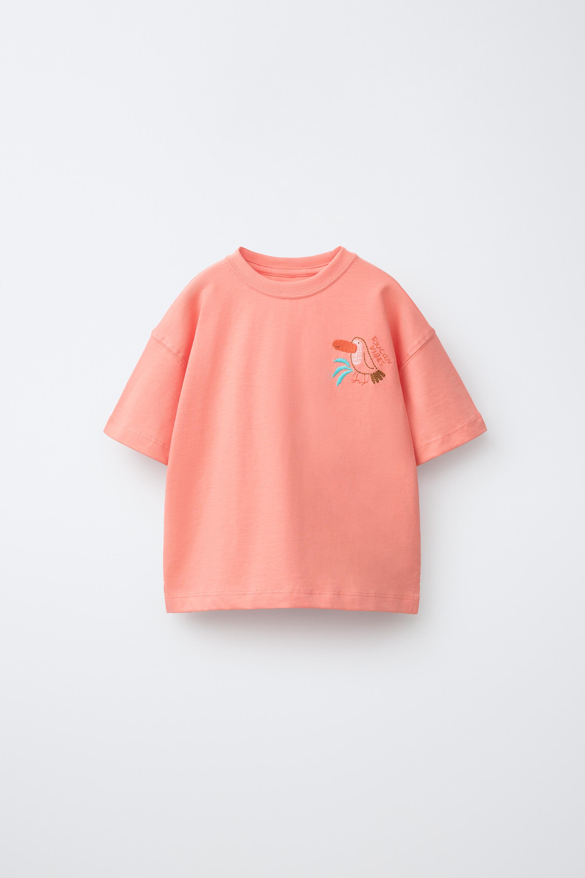 EMBROIDERED BEACH T-SHIRT - Red / Coral | ZARA Singapore