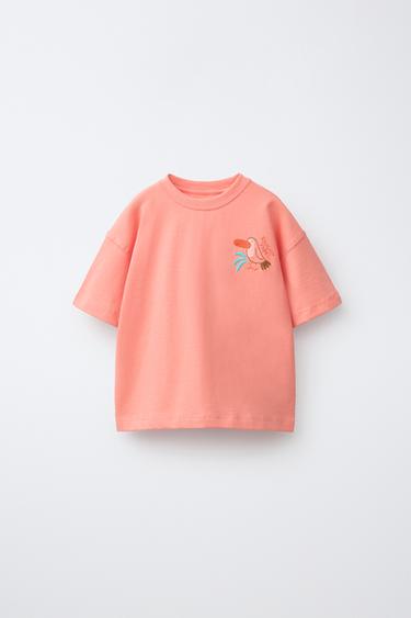 Zara 海灘刺繡 T 恤 - 紅色 / 珊瑚色 - 圖片 0