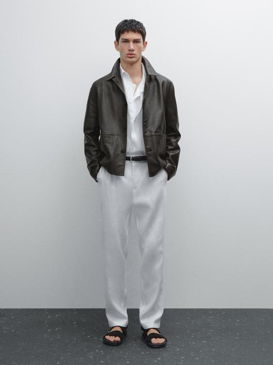 Tapered fit linen trousers
