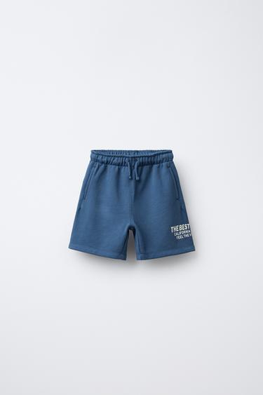BERMUDA RETA DE MOLETOM COM TEXTO - Azulão da Zara - Imagem 0