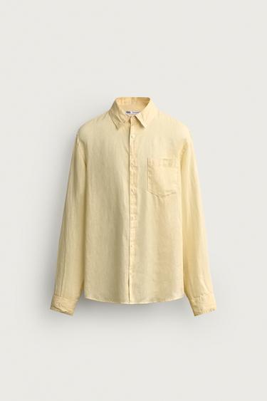 REGULAR FIT-SKJORTE I 100 % HØR - Gul fra Zara