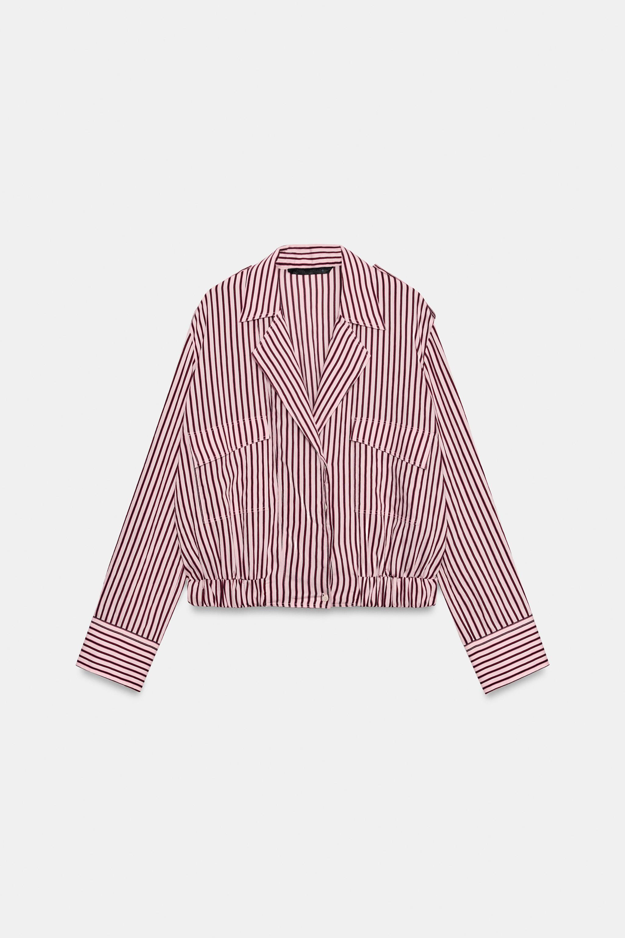 ZW COLLECTION STRIPED BOMBER SHIRT — Pink