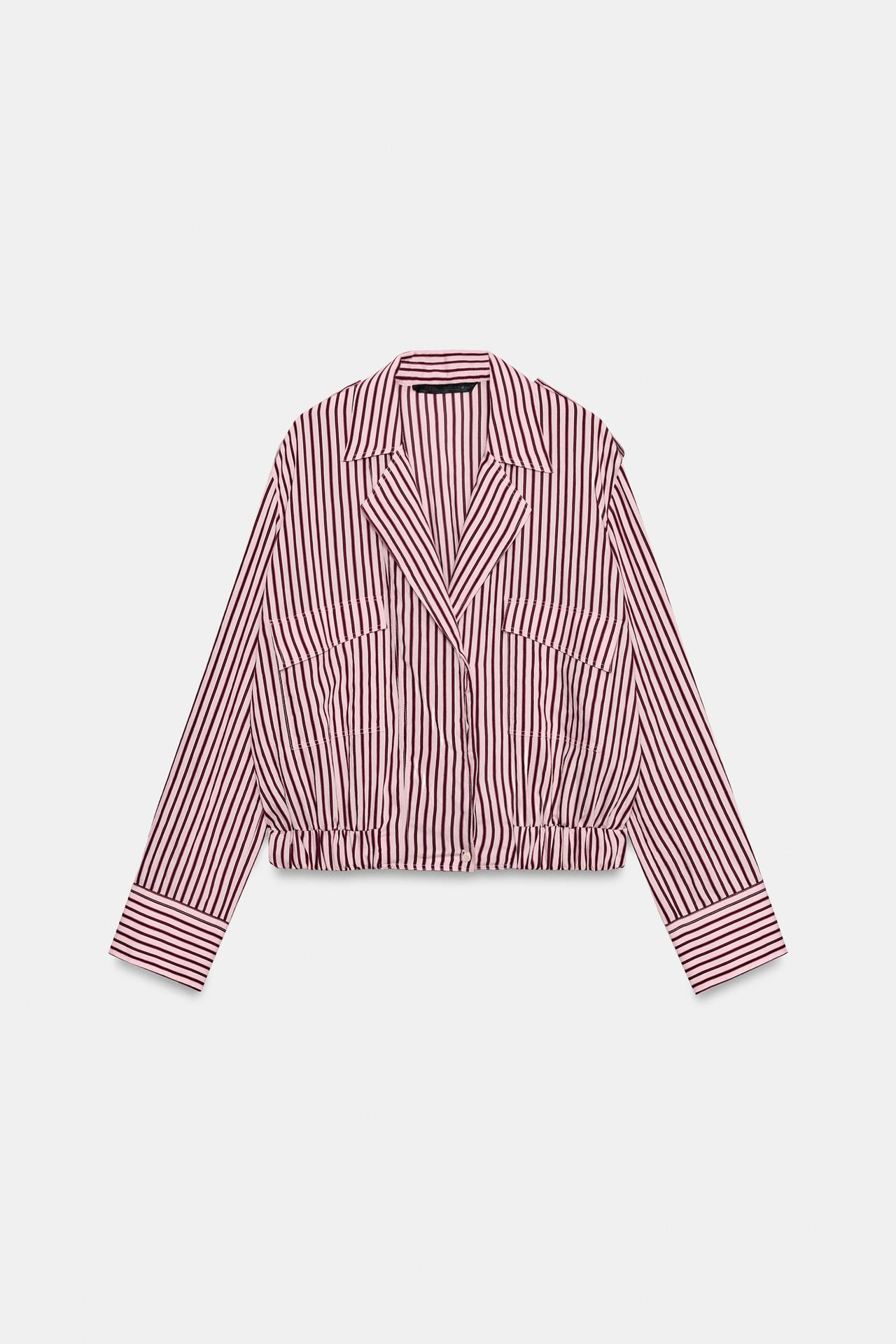 ZW COLLECTION STRIPED BOMBER SHIRT — Pink
