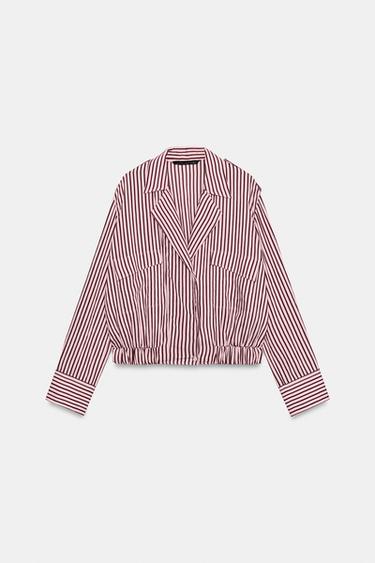 ZW COLLECTION STRIPED BOMBER SHIRT - Pink by Zara