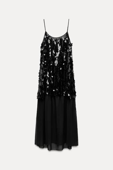 VESTIDO COMBINADO LENTEJUELAS - Negro de Zara