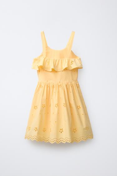 EMBROIDERED SCHIFFLI DRESS WITH RUFFLES - Yellow by Zara - Image 1