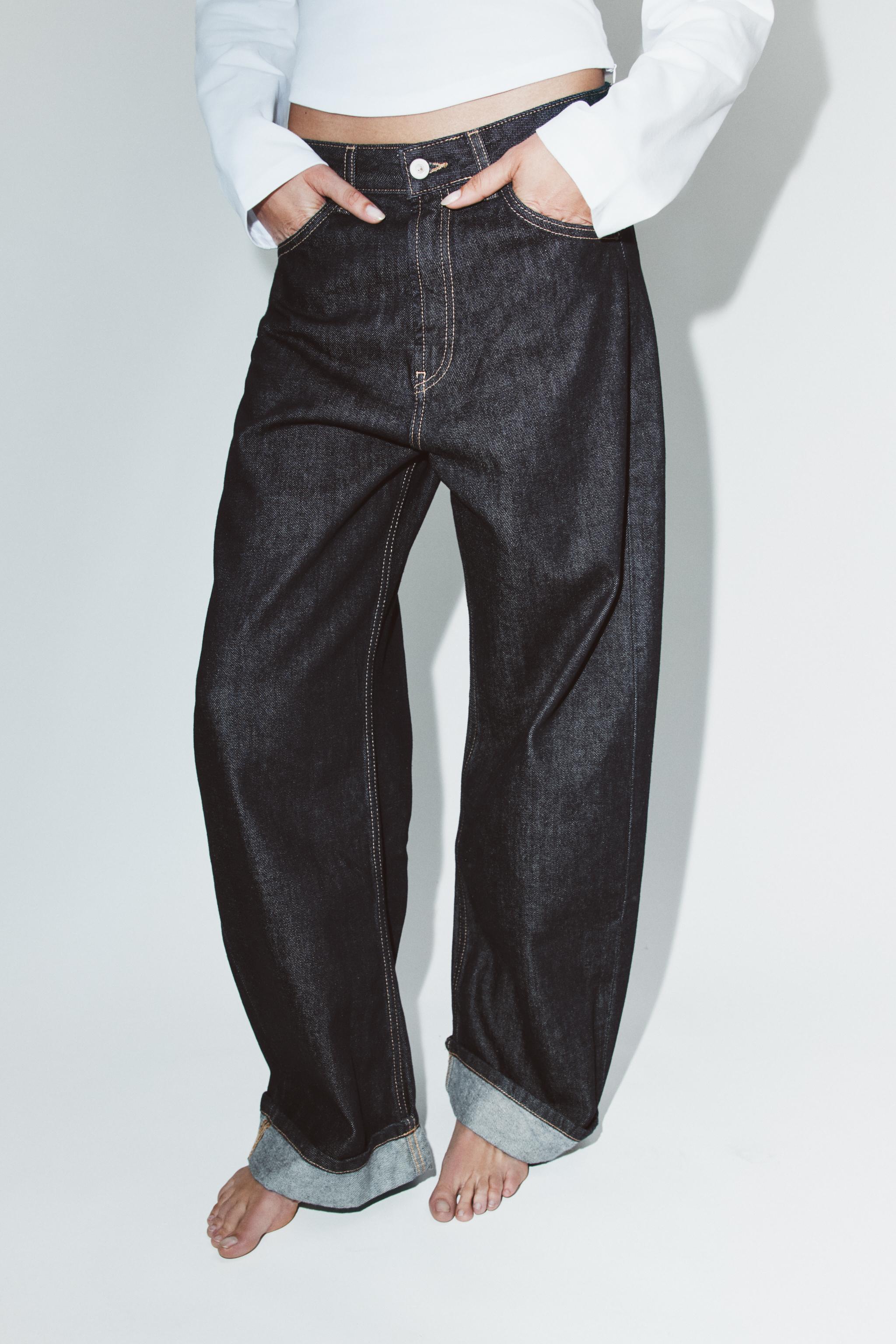 Zara Trf Baggy Folded Orta Bel Jean görsel 2