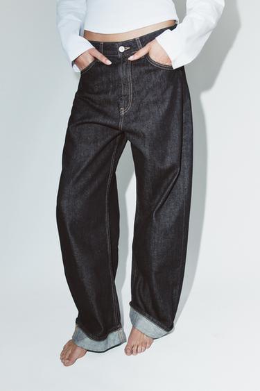 TRF MID-WAIST BAGGY FOLDED JEANS - Dark indigo by Zara