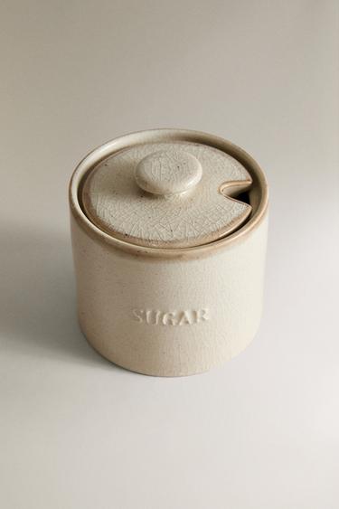 STONEWARE SUGAR BOWL WITH SPOON - Grey / Beige by Zara - Image 1