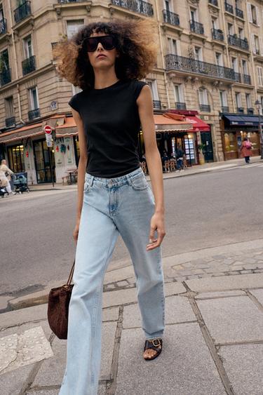 Zara MINIMAL SHORT SLEEVE T-SHIRT - Black