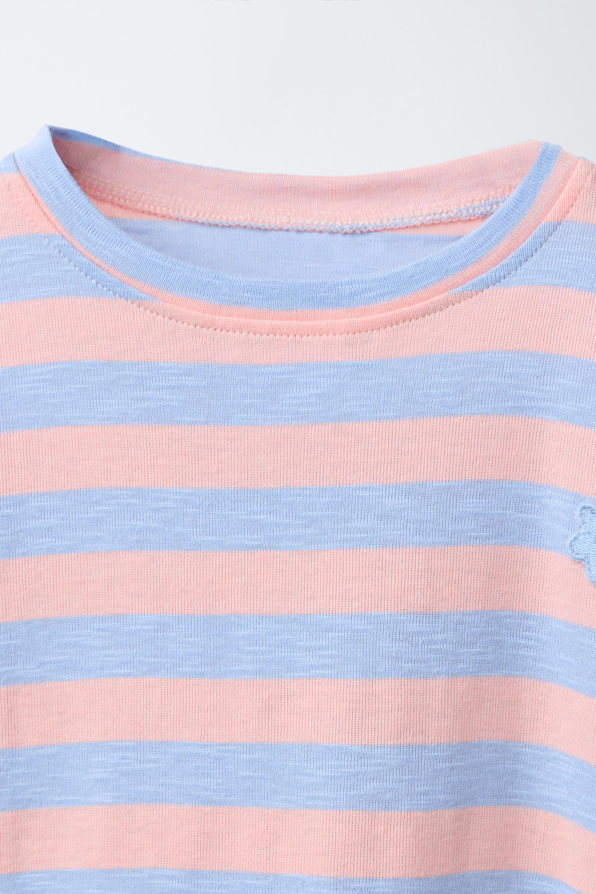 STRIPED T-SHIRT WITH FLOWER PATCH - Blue marl | ZARA United States