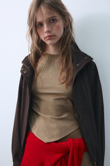 OPEN-BACK STUDDED TOP - camel by Zara