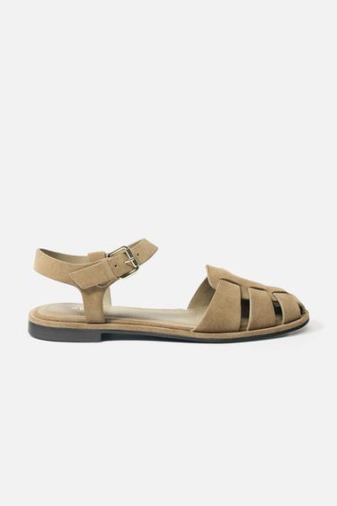 SPLIT SUEDE CAGE SANDALS - Sand Brown by Zara