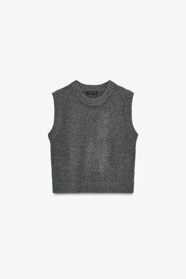 GILET EN MAILLE DOUCE - Gris moyen de Zara