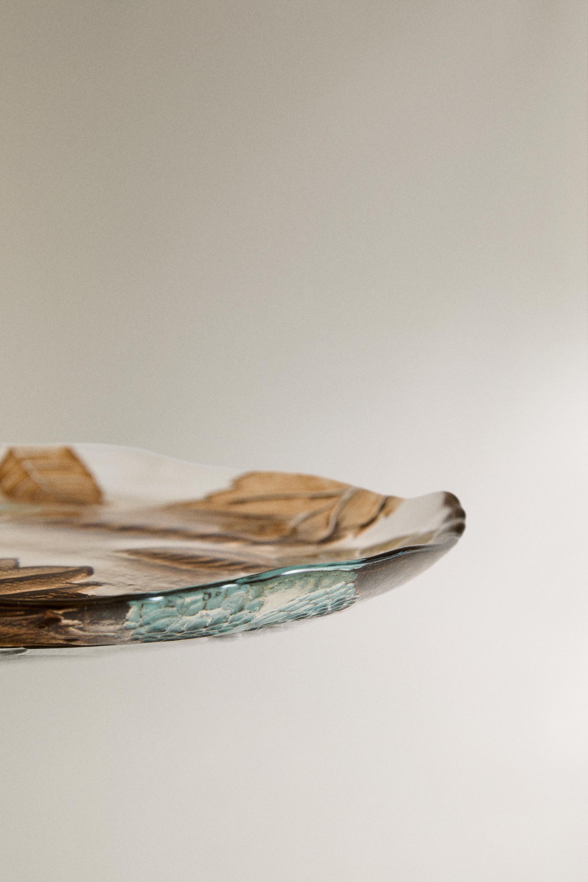 ASSIETTE À DESSERT VERRE FLEURS FEUILLES