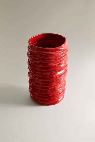 VASE CÉRAMIQUE ONDULÉ X COLLAGERIE - Rouge de Zara - Image 1