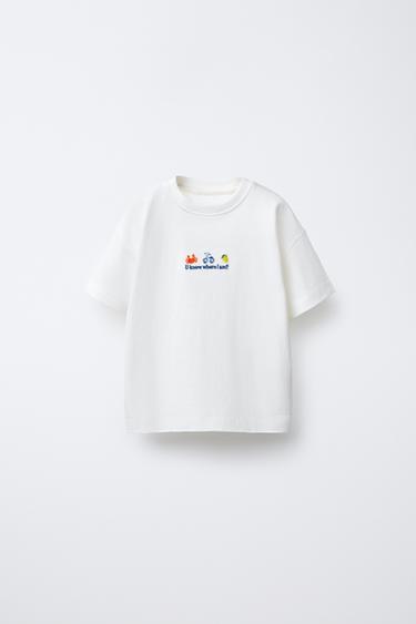 تيشرت بتطريزات - أبيض الخاص بـ Zara