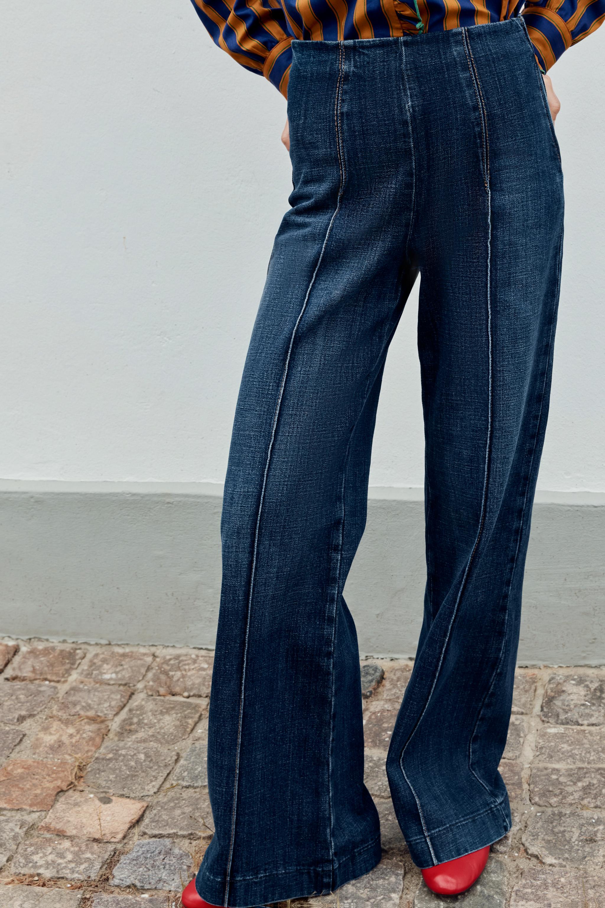 Zara Z1975 Yüksek Bel Kemersiz Geniş Paça Jean görsel 5