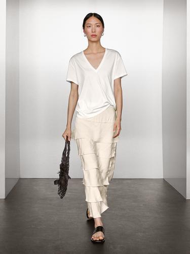 Zara Flowing V-neck T-shirt - White - Image 0