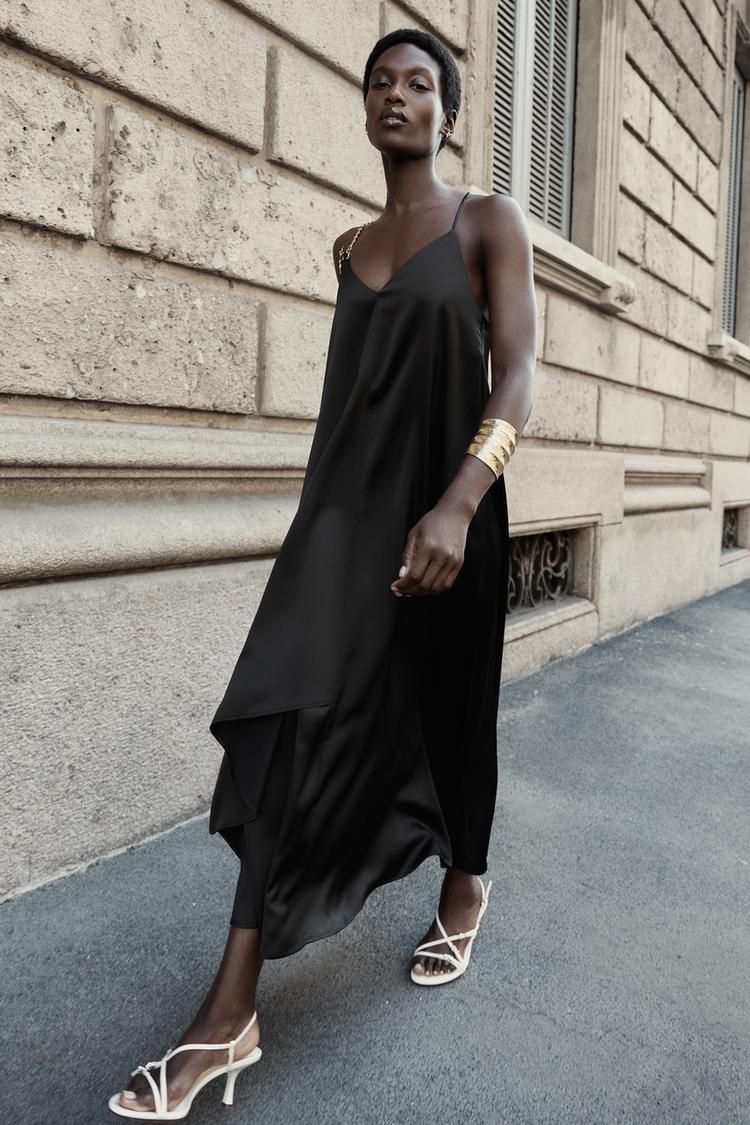 SATIN MIDI DRESS WITH DETAIL Black ZARA Australia